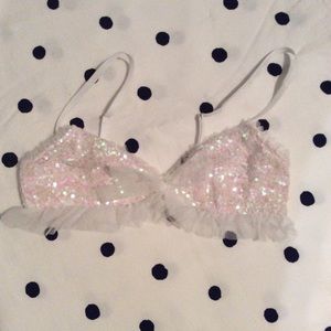 Flirty sequin and ruffle bra